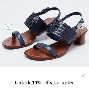 Tory Burch Blue and Brown Sandals with Textured Straps